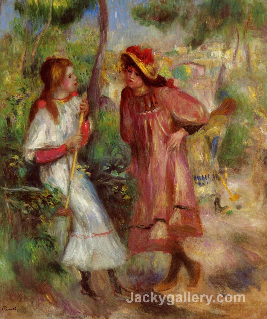 Two Girls in the Garden at Montmartre by Pierre Auguste Renoir paintings reproduction